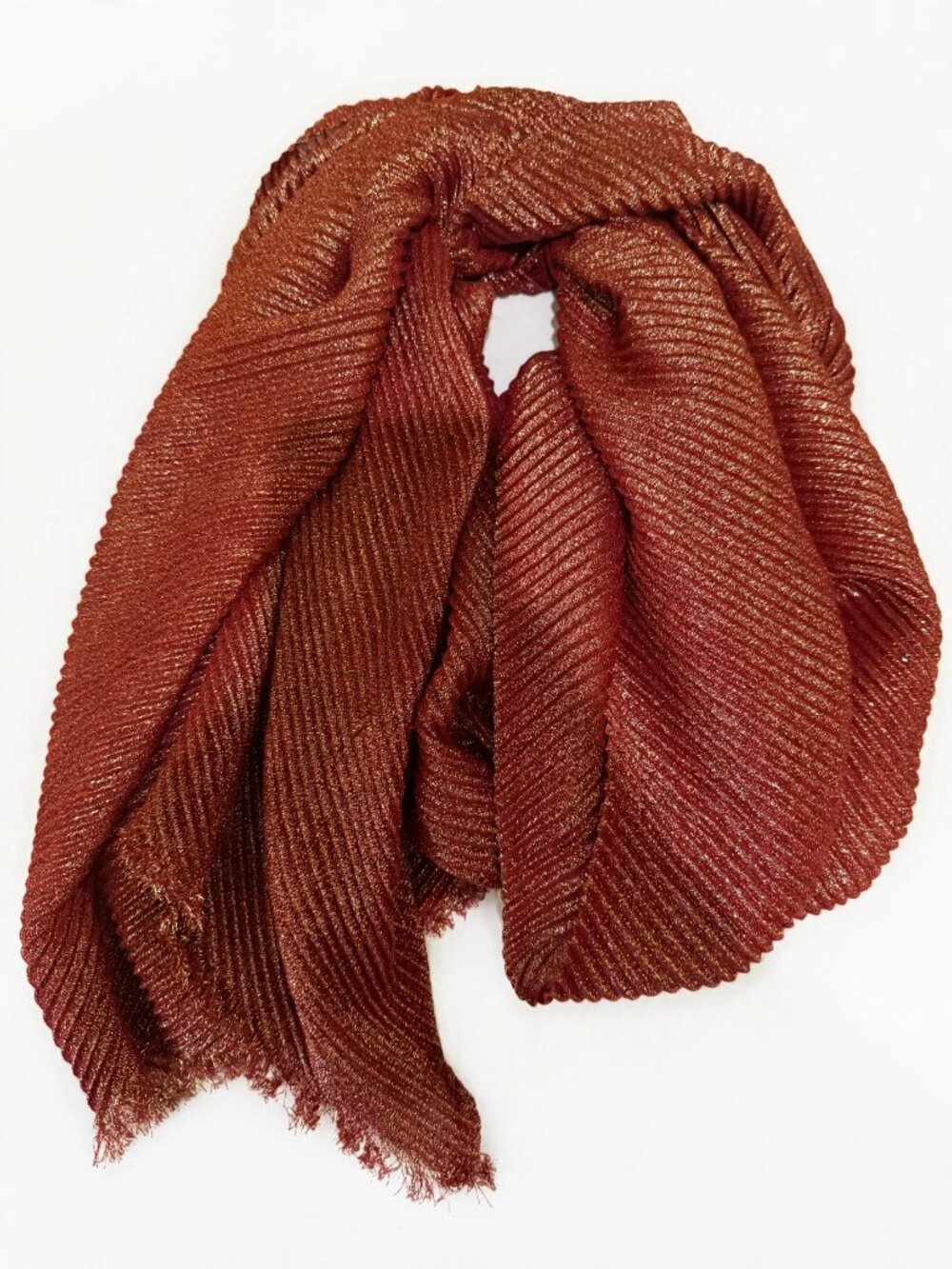Metallic Shimmer Pleated Scarf Rust Copper Gold NWT